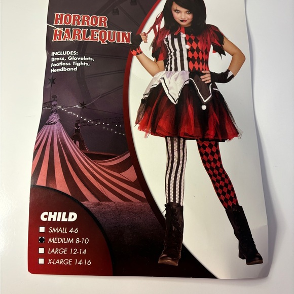 Spirit Halloween Girls Horror Harlequin Costume - 5 pieces - Picture 2 of 4